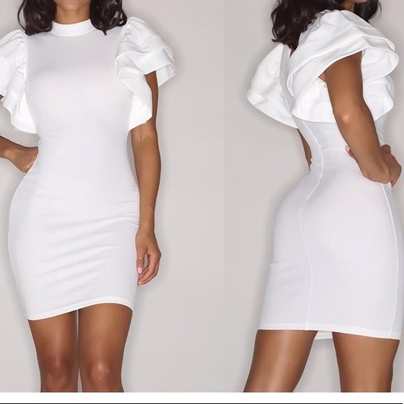 Ruffle Sleeve White Shift Dress Size:M - Picture 6 of 6